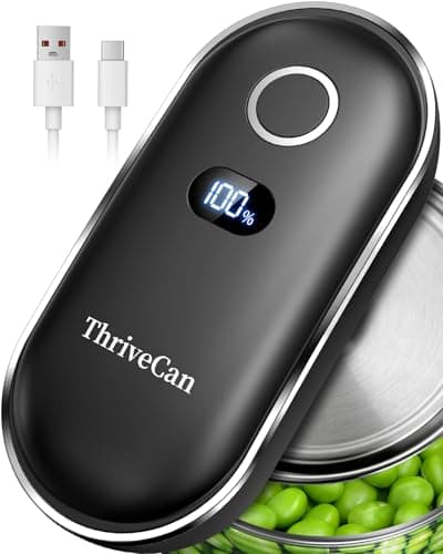 Rechargeable Electric Can Opener, Automatic One Touch Hands Free, Smooth Edge Safe Cut, Easy Open Kitchen Tool for Seniors, Arthritis & Weak Hands, Quiet Operation, LED Display (Black)