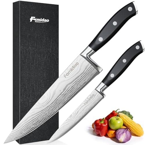fomidao 2PCS Chef Knife Set, Razor Sharp Japanese Kitchen Knife Set, High Carbon Steel Damascus Pattern Chef's knives, Cooking Knife with Full Tang Handle Design for Home Kitchen — image 1