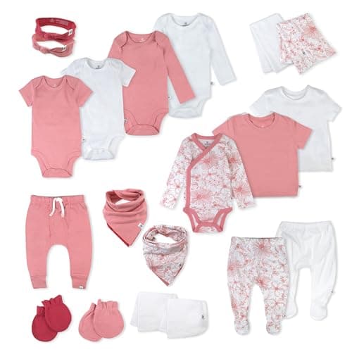 HonestBaby Holiday Outfit Sets Tops and Bottoms 100% Organic Cotton for Baby and Toddler Boys, Unisex, Sketchy Floral Pink, 0-3 Months