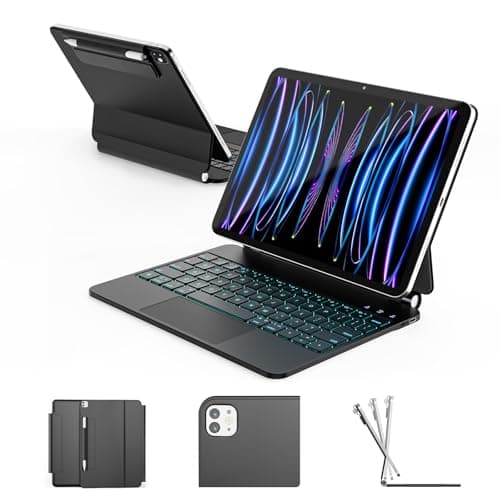 RAYMCRAFT for iPad Air 11 inch Case with Keyboard (M4/M3/M2, 2026/2025/2024), iPad Pro 11 (4th/3rd/2nd/1st Gen) & Air 5/4th Magic Keyboard Case, 11 Colors Backlit, Multi-Touch Trackpad, Black