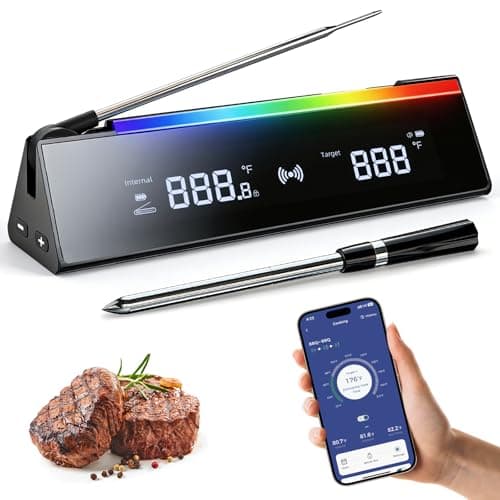 2 in 1 Wireless Meat Thermometer with 1 Wired Probe, RGB Cooking Progress Light, LCD Base, Smart APP Control, IPX8 Waterproof, Digital Food Thermometer for Grill, Smoker, Oven, Sous-Vide & Rotisserie — image 1