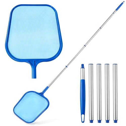 Pool Skimmer - Pool Skimmer Net with 5 Section Adjustable Telescopic Aluminum Pole, 25''- 64'', Pool Net Skimmer Rake with Ultra Fine Mesh , Pool Leaf Skimmer for Swimming Pools, Spas, Hot Tubs
