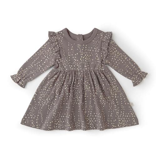 MakeMake Organics GOTS Organic Cotton Dress Girls Twirly Ruffle Dress Long Sleeve Fall Party Holiday Dinner Toddler Girls (Speckle, 0-6 Months)