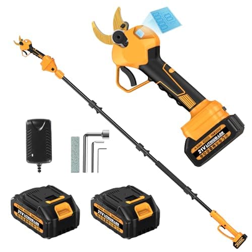 Takuoo 2-in-1 Pole Pruning Shears Cordless, 1.6" Cutting Diameter Electric Pruning Shears with Extension Pole, 21V 2×4.0Ah Battery Powered Pruner, 13.7FT Reach Power Pole Pruner for Tree Trimming