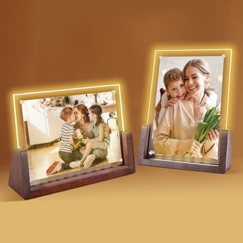 JUOIFIP 2 Pack 5x7 Picture Frame with Light, Gift Packaging, Gifts for Mom Wife or Female Friends, Clear Acrylic Frames Fits Photos of 4 x 6 or 5 x 7 In (Horizontal & Vertical) — image 1