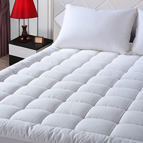 EASELAND Queen Size Mattress Pad Pillow Top Mattress Cover Quilted Fitted Mattress Protector Cotton Top Stretches up 8-21" Deep Pocket Cooling Mattress Topper (60x80 inch, White) — image 1