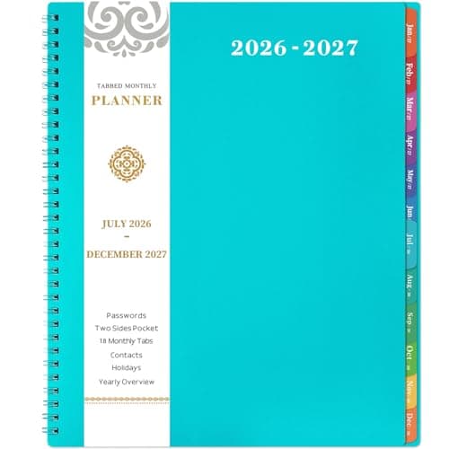 2026-2027 Monthly Planner - Planner/Calendar 2026-2027, JUL 2026 - DEC 2027, 9" x 11", 18 Month Planners with Tabs, Pocket, Label, Contacts and Passwords, Twin-Wire Binding, Blue