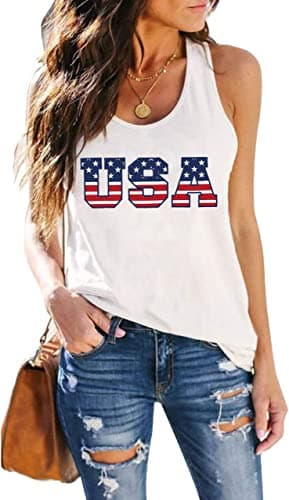 DESFSE American Flag Tank Top Women 4th of July Tanks Tops for Womens USA Flag Patriotic Shirts Vest Racerback Sleeveless Tee — image 1
