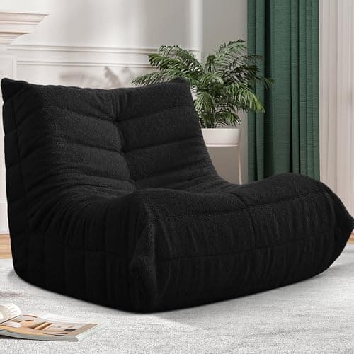Cansunna Bean Bag Chair Big Sofa Beanbag Chair for Adults Fireside Chair Bean Bag Lounger with Memory Foam Filled for Home,Apartment or Gaming Venue(Black Teddy) — image 1