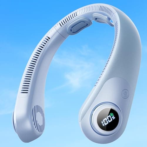 Portable Neck Fan With LED Display, Hands-free 5 Speeds Cooling, Neck Support, Lightweight, Battery Operated, Personal Bladeless Fan Rechargeable, Gift for Women Men, Hot Flashes, Travel, Camping — image 1