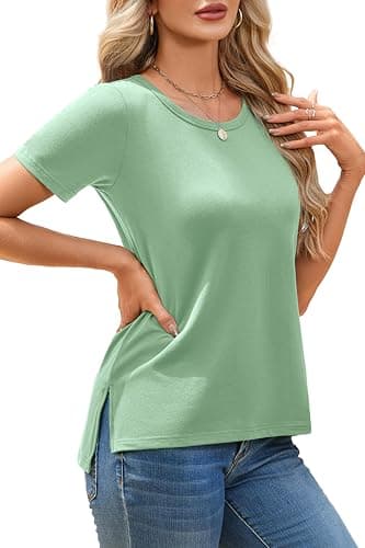 Herou Summer Women Casual Short Sleeve Tops T-Shirts Tees with Side Split — image 1