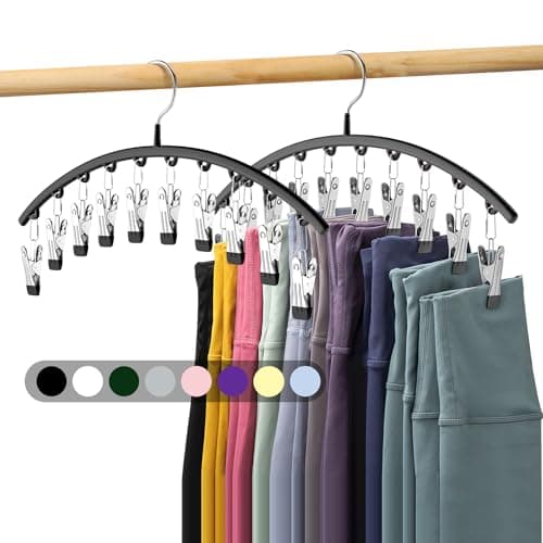 Volnamal Legging Organizer for Closet, 2 Pack Metal Yoga Pants Hangers w/10 Clips Holds 20 Leggings, Space Saving Hanging Closet Organizer w/Rubber Coated Closet Organizers and Storage, Black — image 1