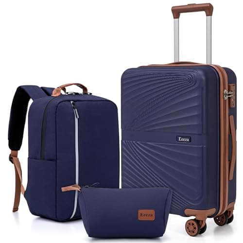 Eeeza Carry On Luggage Set 22x14x9 Airline Approved Luggage Sets 3 Piece,Suitcases with Wheels,ABS Hard Case Luggage with TSA Lock Spinner Wheels(20 Inch,BP/TB)