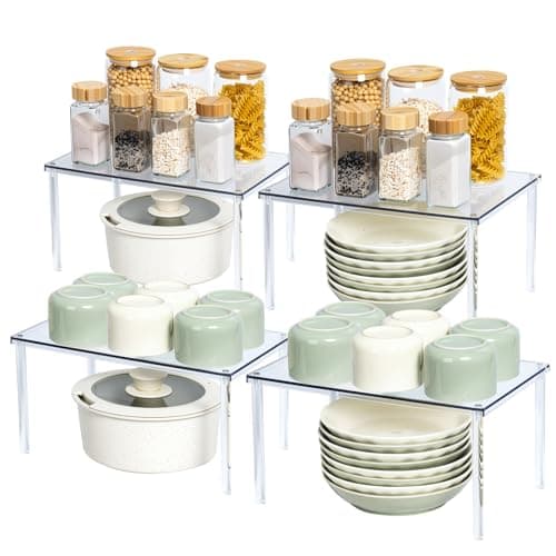 Bobomoment Acrylic Cabinet Organizer, Set of 4 Spice Rack Organizer for Cabinet, Desk Countertop Shelf Organizer, Pantry Kitchen Storage and Organization, Stackable Shelves House Essentials for Gift — image 1