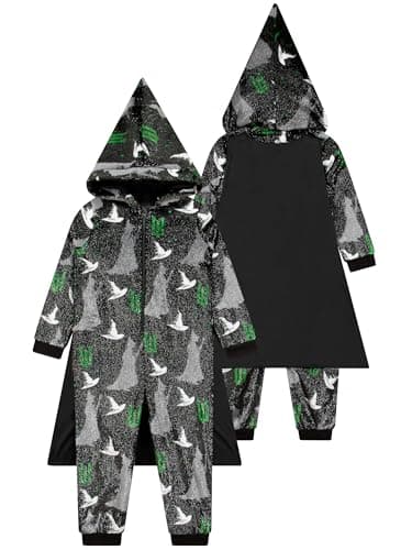 Wicked Girls Onesie Pajamas, Elphaba Kids Onesie with Cape, Magical Girls Pajamas, Black 8