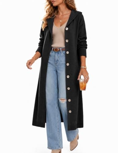 CiCiBird Womens Fall Long Cardigan Sweater Hooded Button Coat | Side Pockets, Loose Midi Length, Cozy Texture, Soft Lightweight Knit, Lounge To Outdoor Wear, Daily Layering, House Coat — image 1