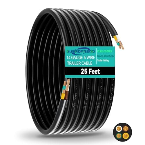 Gubrdfrsod Heavy Duty 25 FT 14 Gauge 4 Way Pure Copper Conductor Wire Insulated Stranded Waterproof RV Trailer Cable Cord 4 Conductor Color Coded Round Trailer Wiring 14 AWG 4 Wire Cable Roll 300" — image 1