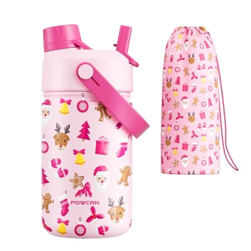 12 oz Christmas Kids Insulated Water Bottle: 2-in-1 Straw Spout Lid, Leakproof, BPA-Free, Stainless Steel Cup with Carrier Bag for School, Trip, Holiday Gift for Girls Daughters (Santa's Sweet Squad) — image 1
