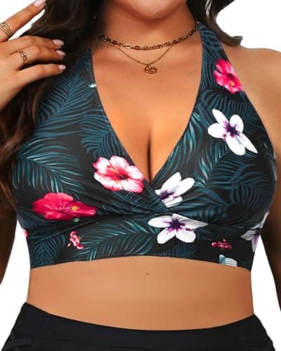 Yonique Women's Plus Size Bikini Tops Only Halter Swimsuit Top Large Bust Swim Top V Neck Bathing Suit Tops — image 1