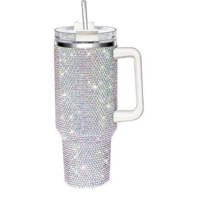 HWISDMIG 40oz Tumbler with Handle-Glitter Rhinestones Tumbler Bling Cups Stainless Steel Water Bottle Diamond Studded Tumbler for Women-Birthday Gifts for Women, Mom, Wife, Girlfriend (40 oz, Shiny)