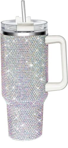 HWISDMIG 40oz Tumbler with Handle-Glitter Rhinestones Tumbler Bling Cups Stainless Steel Water Bottle Diamond Studded Tumbler for Women-Birthday Gifts for Women, Mom, Wife, Girlfriend (40 oz, Shiny) — image 1