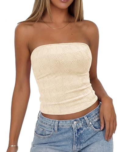 BTFBM Tube Tops for Women Floral Embroidery Summer Crop Top 2026 Strapless Going Out Y2K Beach Vacation Spring Clothes — image 1