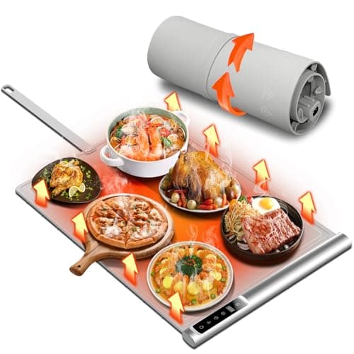 Food Warming Mat, Electric Warming Tray with 248°F Max 8 Temps 1-6H Timer | 10s Fast Full Surface Food Heating pad, Roll-Up Silicone Design Food Warmer Child Lock for Buffets, Partie Everyday Meals — image 1