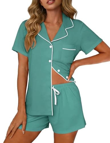 VRVOICE Womens Button Down Pajamas Set Short Sleeve Sleepwear Bride Pjs Soft 2 Piece Lounge Shorts Set XS-XXL — image 1