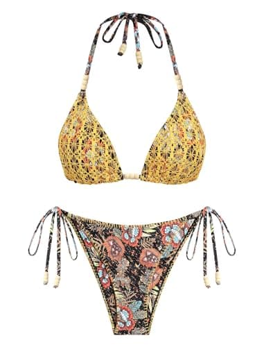 ZAFUL Bikini Sets for Women Bikini Swimsuits Two Piece Bathing Suit High Cut Cheeky Bikinis Halter Triangle String Swimwear — image 1