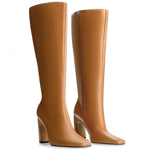 DREAMCIA Knee High Boots Women Chunky Block Heel Square Toe Leather Boots Fashion Tall Dress Boots Long Fall Boot — image 1
