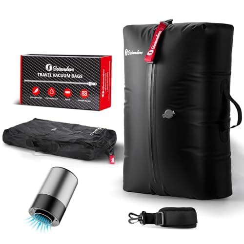 Vacuum Bags for Travel Luggage (1PCS + 6.0kPa Pump), Vacuum Clothing Compression Bag with Adjustable Shoulder Strap, 50.6L Large Capacity, IP67 Waterproof, Reusable for Carry-on Luggage & Backpack