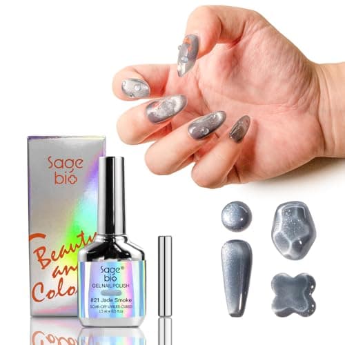 SAGEBIO High-Density & Ultra-Bright Cat Eye Gel Nail Polish with Magnet Stick, 15ml Sparkling Magnetic Gel for DIY Manicure, Long-Lasting Shine - Jade Smoke — image 1
