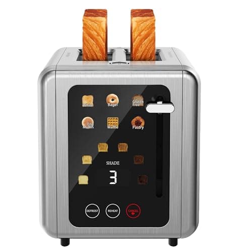 WUNLY 2 Slice Toaster,Touchscreen & Dual Independent Control Panel,5 Basic Functions & Digital Countdown Toasters,6 Shade Settings&6 Bread Types,Smart Bread Maker Mute/Screen-Off,Titanium