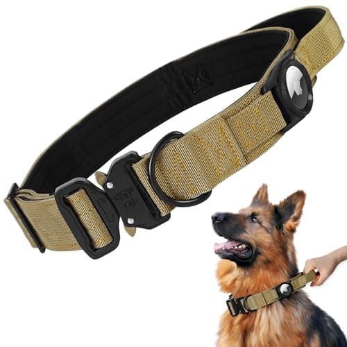 Jumpress Heavy Duty Tactical Dog Collar with Airtag Holder, 1.5’’ Wide Large Dog Collar with Comfortable Handle, Durable Airtag Dog Collar for Large Dogs (Brown,Neck 20-24’’) — image 1