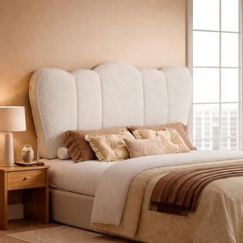 Pinmoco Queen Headboard Upholstered Beige Scalloped Padded Bed Backboard, Modern Wall Mounted Luxury Headboard for Queen Bedroom — image 1