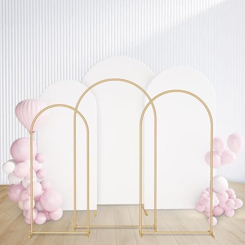 GRENTY Metal Arch Backdrop Stand and Cover Set 7.2FT/6.6FT/6FT, Wedding Arch Frame with Spiral Rotating Joint, 3 Wrinkle-Resistant Cover for Birthday, Anniversary, Wedding, Party, Baby Shower