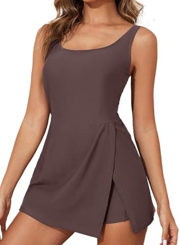 Aleumdr One Piece Swimdress Swimsuit for Women Tummy Control Split Swim Dress Skirt Bathing Suit with Pockets — image 1