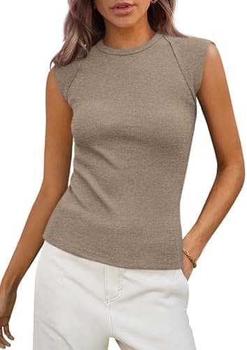 PRETTYGARDEN Women's Ribbed Tank Tops 2026 Summer Cap Sleeve Slim Fitted Knit Basic Casual Tee Shirts Trendy Fashion Clothes — image 1