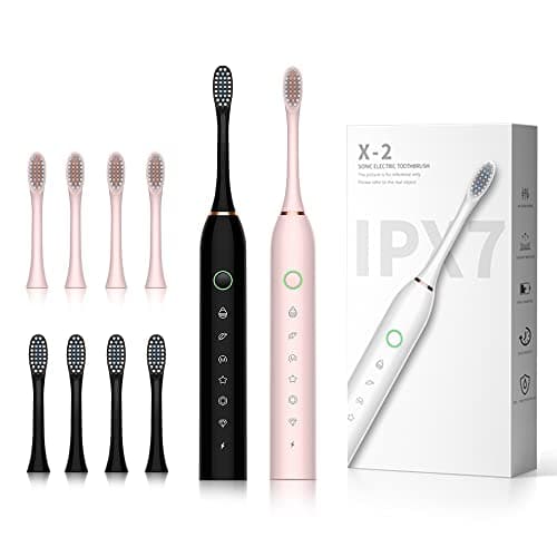 SUNPRO 2 Pack Sonic Electric Toothbrush, Rechargeable Brush 6 Clean Modes for Adults, 8 Heads (Black+Pink) — image 1