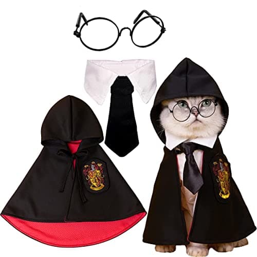 Dog Cat Costumes with Glasses and Neckties,Cosplay Costume Set Perfect for Party and Gifts for Cat Dog (Gryffindor, Medium) — image 1