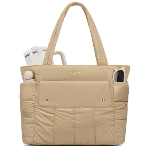 Eslcorri Large Puffer Tote Bag for Women, 21L Quilted Carry-On Purse with Luggage Sleeve, Padded Work Handbag for Travel, Gym — image 1