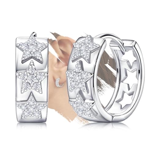 Star Earrings for Teen Girls Women - Sterling Silver Hypoallergenic Cubic Zirconia Loop Earrings Lightweight Star Shaped Earring Gifts for Daughter Granddaughter Niece Christmas — image 1