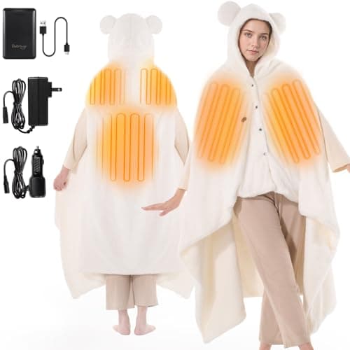 Bearbug Cordless Heated Blanket 50“ x 70", Portable Wearable Heated Blanket Shawl Hoodie Battery Operated, Car Charger, Dc Adapter, 3 Heating Level, Machine Washable, Beige — image 1