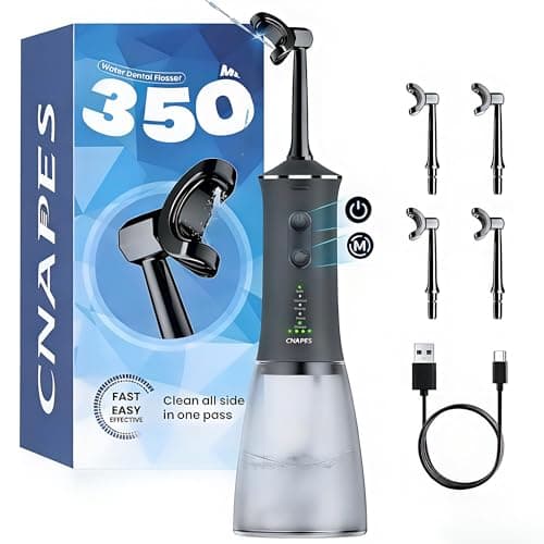 Cordless Water Flosser for Teeth: 4 Pressure Settings, 360° Clean with 4 U-Shaped Flossing Heads, IPX7 Waterproof, 30-Day Battery, Rechargeable Flosser for Braces Sensitive Gums (Black & Gray) — image 1