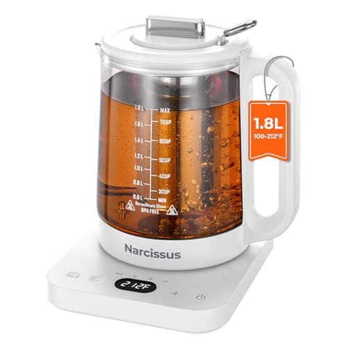 Narcissus Electric Kettle Temperature Control ±5℉, 1.8L Glass Electric Tea Kettle with Removable Infuser for Flowers & Fruit Tea, 1200W Fast Boiling, 6 Hours Keep Warming, White — image 1