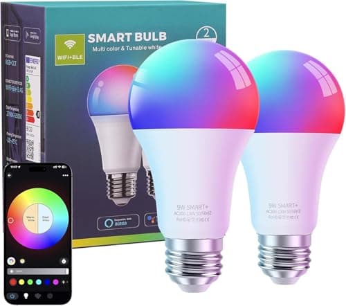 FRIDEKO HOME LED Smart Light Bulbs - Wi-Fi & Bluetooth Light Bulbs, Color Changing Light Bulb Compatible with Alexa and Google Assistant, A19 E26 RGBTW Light Bulb, 800LM (2 Pack)