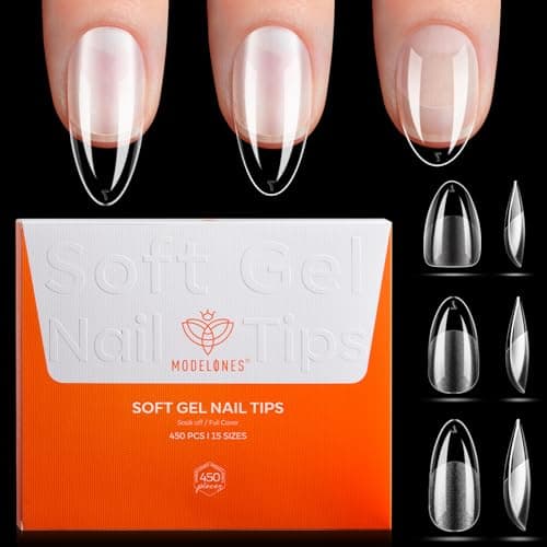 Modelones Medium & Short & Extra Short Almond Nail Tips - Multi-type 3 Styles Set Gel Tips Half Matte Full Cover Clear Acrylic Gel Kit Fake Nails for Extension DIY Salon 450Pcs 15Sizes — image 1