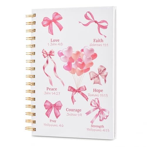 Russel Molly Bible Journal for Women, Christian Prayer Journal Pink Notebook Gifts for Teen Girls, Bible Study Supplies, Coquette Preppy Bows Cute Church Faith Journaling Hardcover Spiral Notebook 5.7 X 8.3"(160 Pages)