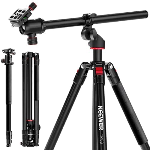 NEEWER 90 Inch Tall Overhead Horizontal Camera Tripod Monopod with Ball Head & Flexible Center Column, Metal DSLR Video Travel Stand, Arca Type QR Plate & Inverted Legs, Max Load 10 kg / 22 lbs, TP63