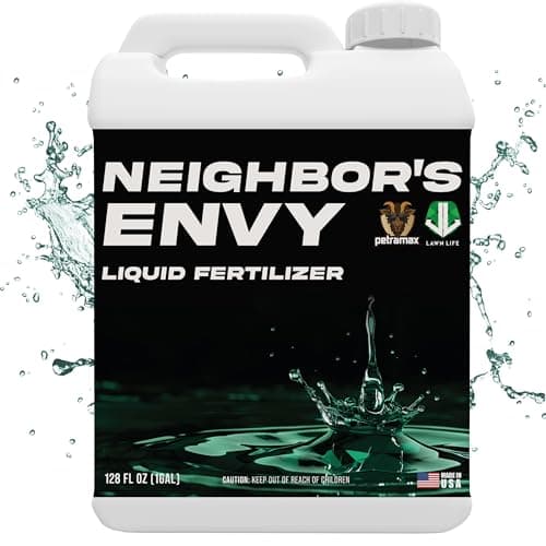 PetraMax Neighbor’s Envy Grass Fertilizer for Lawn & Garden, 1 Gallon Covers up to 16,000 sq.ft. 7-in-1 Liquid Lawn Fertilizer Concentrate for Deep Green Turf - Includes Nitrogen/Iron/Humic/Sea Kelp
